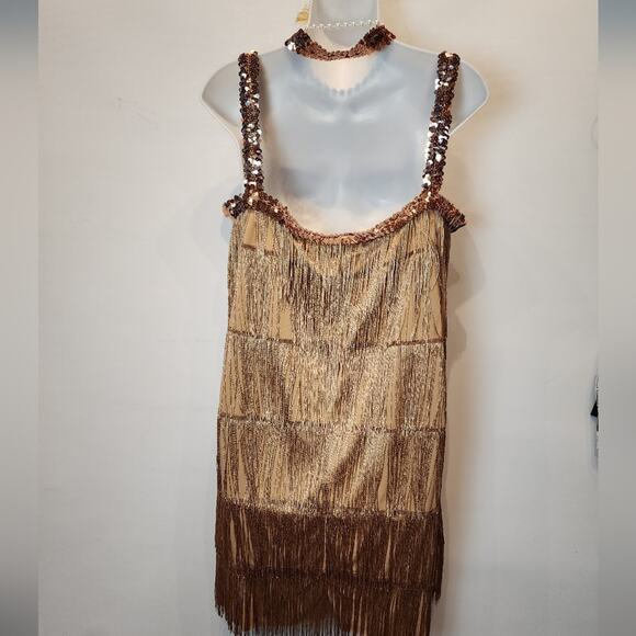 Elegant Brown Fringe Midi Dress - Picture 4 of 10